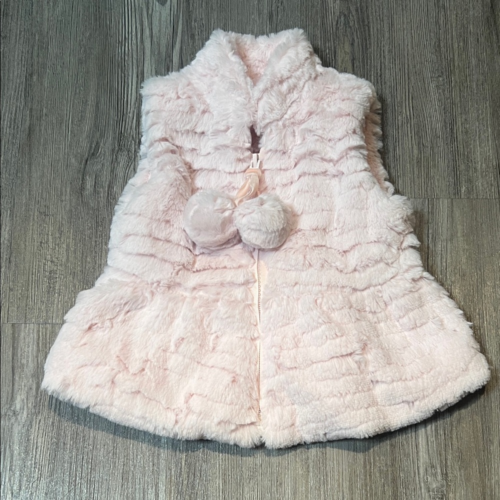 Faux Fur Pink Vest with Pom Poms